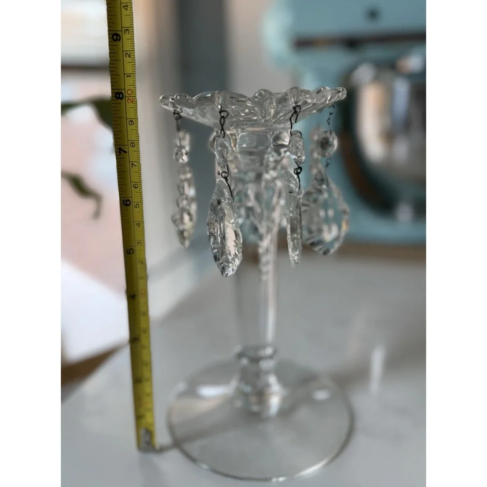 Heisey QUEEN ANN 8 inch w Crystal PRISMS Candleholder French Chic